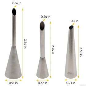 3 Pcs Piping Tips Set Easy to Use & Clean Stainless Steel Frosting Tips Eclair Piping Tip for Cream Puff Donut Eclair Decoration Different Sizes