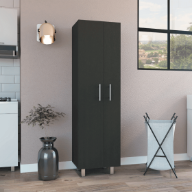 Bacoa Cleaning Cabinet with Five Shelves and Broom Hangers (Color: Black / White)