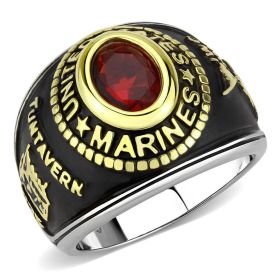 TK3723 - Two-Tone IP Gold (Ion Plating) Stainless Steel Ring with Synthetic Synthetic Glass in Red Series (size: 6)