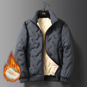 Winter cotton jacket, men's small padded jacket, versatile, velvet, thickened, windproof and coldproof stand collar (Yardage: L, Color: Grey)