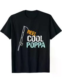 Reel Cool Poppa Graphic T-Shirt - 100% Cotton, Black Casual Tee with Fishing Design, Perfect Gift for Granddaughter or Grandson (Color: Black, size: XXL)